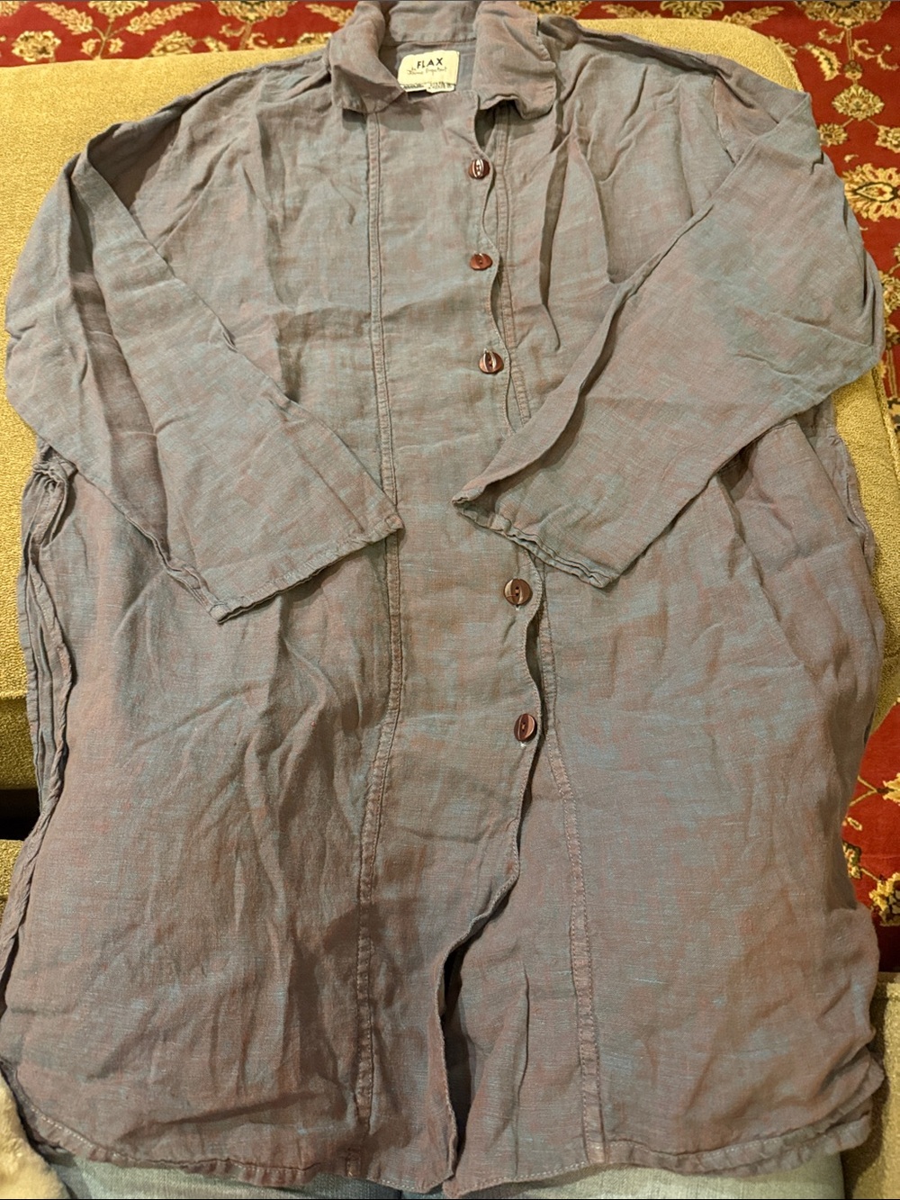 Flax 100% Linen Duster Cardigan Jacket Size Large Lagenlook (TD)